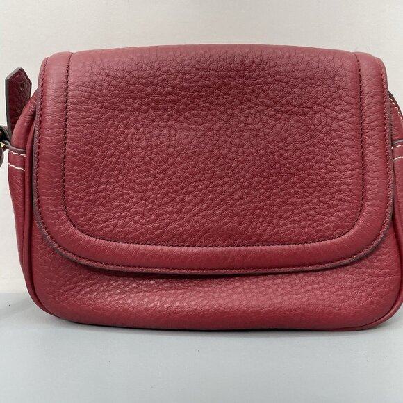 J Crew Signet Crossbody Bag Purse Flap Over Pebbled Italian Leather Red New - Picture 3 of 16
